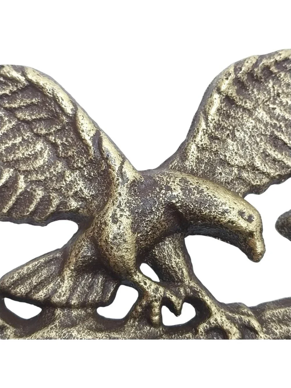Cast Iron Eagle Triple Wall Hook Key Rack Rustic Brass Finish Patriotic